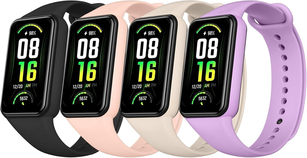 Meliya Bands for Amazfit Band 7 Straps, 4-Pack Soft Silicone Sport Replacement Bracelet Strap for Amazfit Band 7 Fitness & Health Tracker Women Men