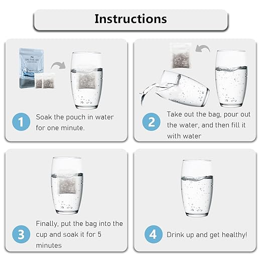 Alkaline Water Filter Pouch, 2 Pack, Portable, White, 20 oz, Increases pH, Removes Toxins, Reduces ORP, Softens Water, Enhances Taste and Smell, Made in USA