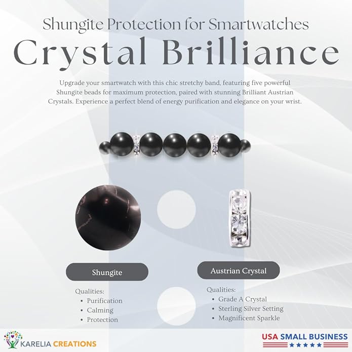 Shungite Smart Watch Band Bling Decor Charm | Compatible with Apple iWatch Galaxy Oculus | 38mm 40mm 41mm 42mm 44mm 45mm 49mm | Smartwatch Protection