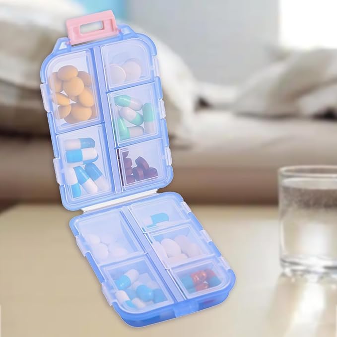 Travel Pill Organizer Portable Pocket Pill Case Small Pill Box for Purse Medicine Organizer Have 10 Compartments Storage Vitamin Fish Oil by INVODA (Blue)