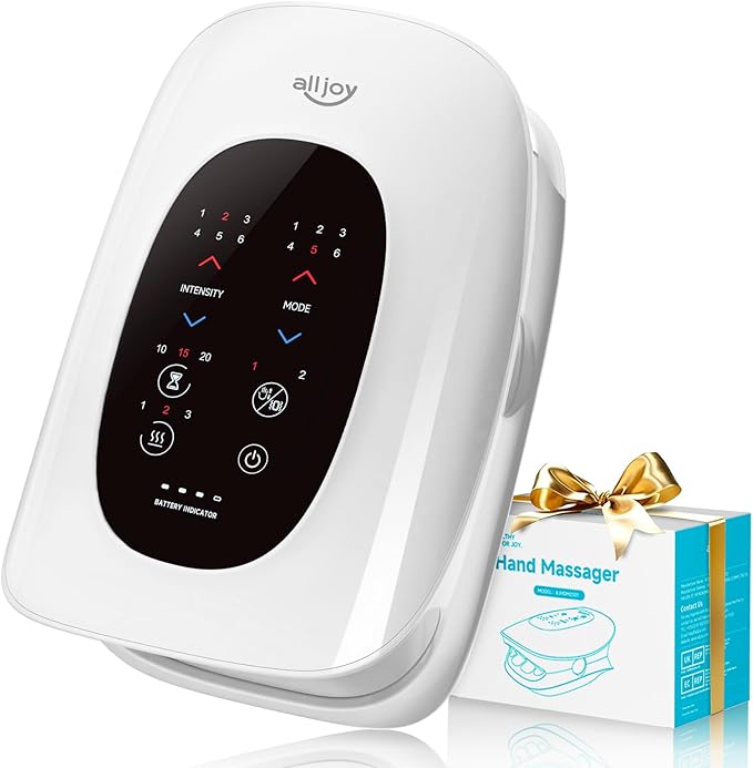 ALLJOY Hand Massager with Heat and Compression, Knuckle Stretching and Hand Massage, 6 Modes 6 Intensities 3 Heat for Arthritis and Carpal Tunnel Relief, Mothers Day Gifts for Women Men(White)