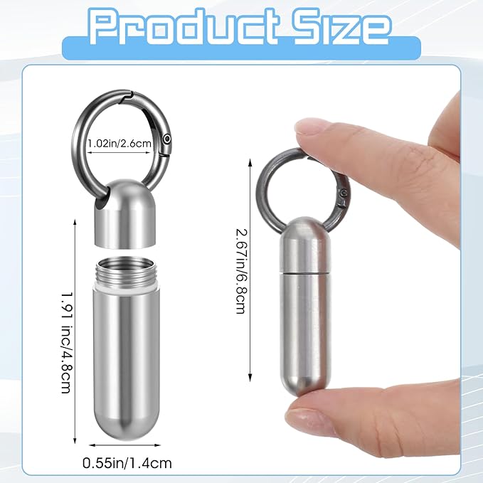 Small Pill Case Keychain Portable Tiny Pills Container Waterproof Titanium Pocket Pill Organizer Tiny Holder Bottle Carabiner Clip Pills Holder Bottle for Outdoor Camping Travel Purse