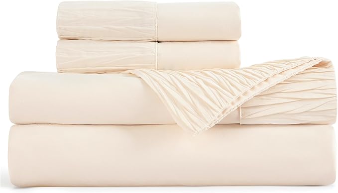 Bedsure California King Sheet Sets - 4 Pieces Soft Cal King Sheets - Breathable & Cooling - Hotel Luxury - Easy Care Polyester Microfiber Bedding for Women, Men, Light Beige