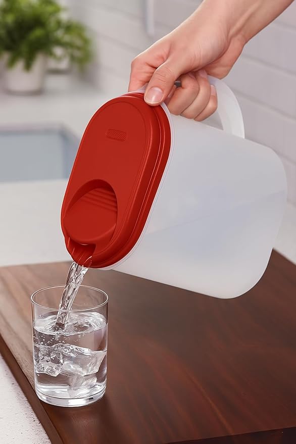 1 Gallon Water Pitcher with Lid & Pivot Top Spout -Slim Design Fits Fridge Door- Tea Pitcher 1 Gallon Plastic Pitcher with Lid 1 Gallon Pitcher with Lid Water Pitchers with Lids Plastic Water Pitcher