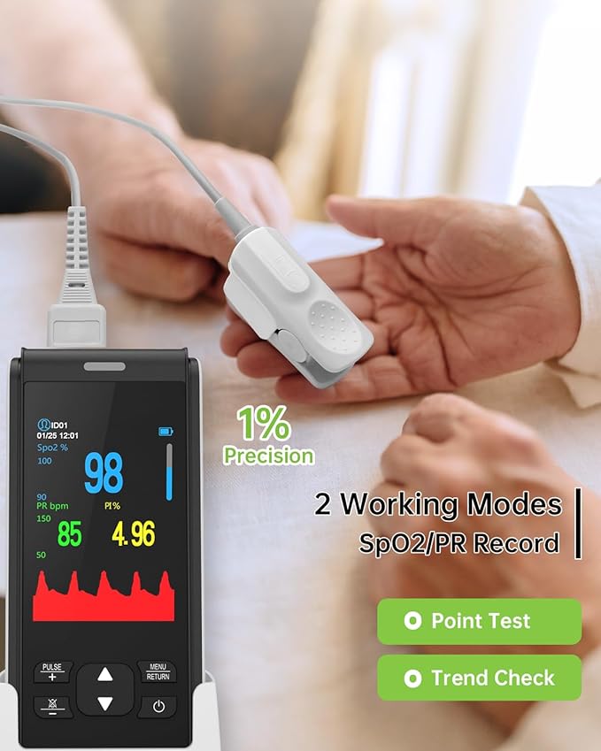 Pulse Oximeter - Handheld Pulse Oximeter Rechargeable Overnight Pulse Ox Continuous oxygen meter finger pulse oximeter Fingertip with Pulse o2 sat monitor finger for oxygen SpO2