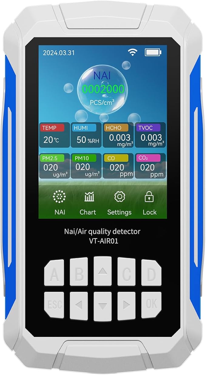 Garosa Air Quality Detector & Ionizer Meter Portable Air Tester with VOC PM2.5 CO2 Temp Humidity for Home Car Office & Negative Ion Monitoring (White)