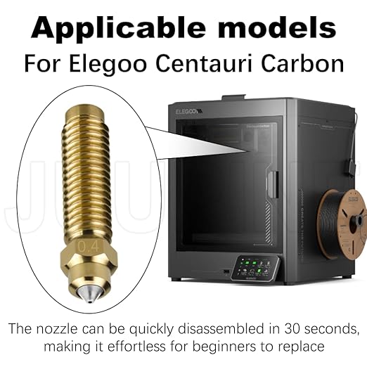 for ELEGOO Centauri Carbon Hotend Bimetallic Hardened Steel Brass Nozzle Kit, Can Replace 5 0.4mm Bimetallic Nozzles, Brass Has Strong Thermal Conductivity & Hardened Steel is Super Wear-Resistant