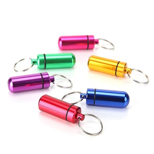 Pill Box Key Ring, DEALPEAK Colorful Portable Waterproof Mini Pills Storage Box Keychain Emergency Medicine Pill Sealed Box Case for Outdoor Office Travel Camping (Color: Pink)