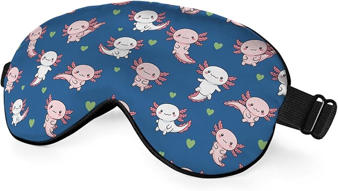 Axolotl Hawaii Sleep Eye Mask Cute Animal Heart Dot Pink Blue Silk Eye Mask Sleeping Soft Eye Shade Cover for Men Women Boy Girl Airplane Travel with Elastic Strap