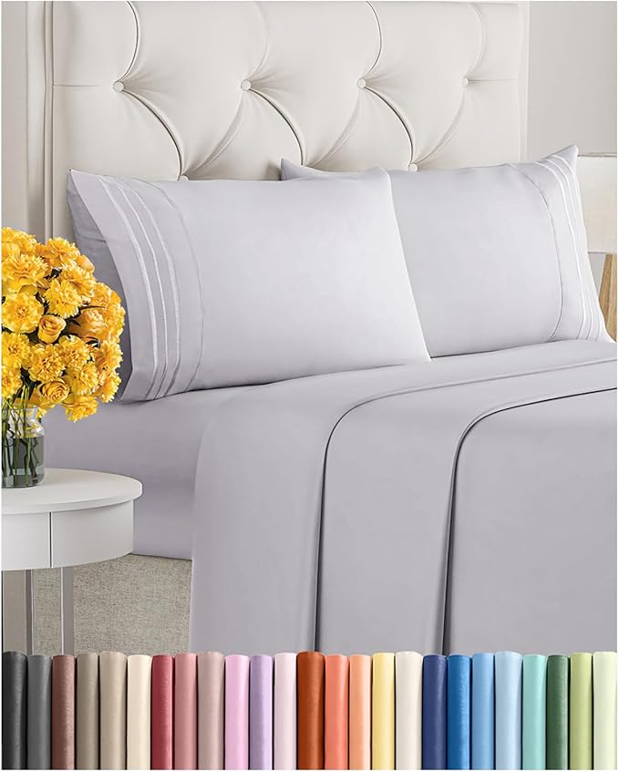 Cal King Size 4 Piece Sheet Set - Extra Soft, Breathable & Cooling - Hotel Luxury Durable Bed Sheets for Women & Men - Deep Pockets, Easy-Fit & Wrinkle-Free - Light Lilac Oeko-Tex