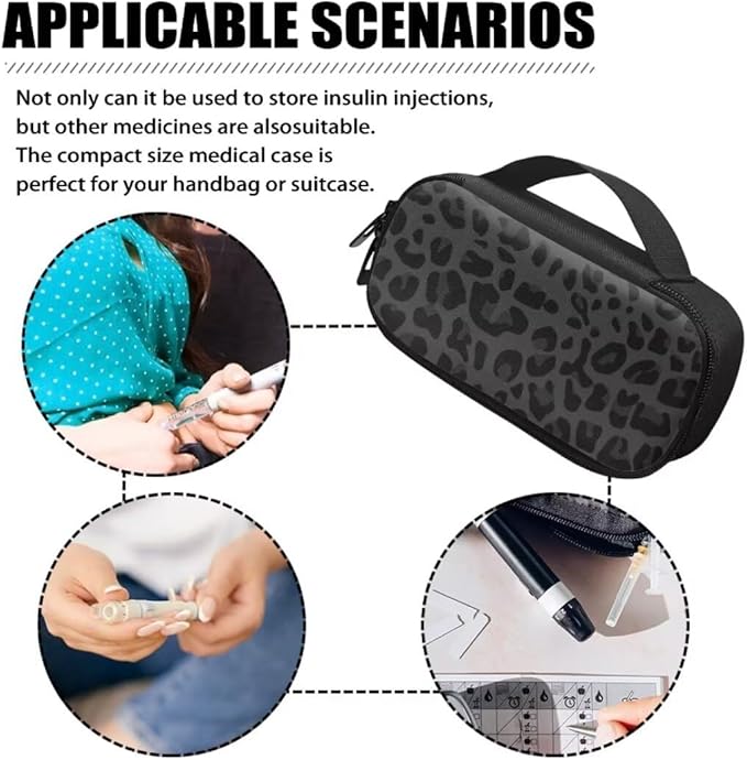 Black Leopard Insulin Pen Cooler Travel Case Diabetic Medication Insulated Cool Organizer for Insulin Pen and Other Diabetic Supplies for The Daily Life and Trip