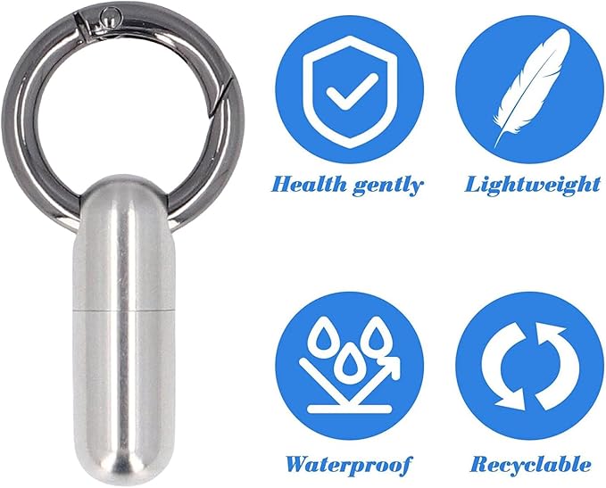 TOPINCN Stainless Steel Pills Keychain Holder, Airtight Leakproof Small Capsules Container Case, Lightweight Portable Pills Bottle for Hiking Travel Camping Outdoor (Silver)