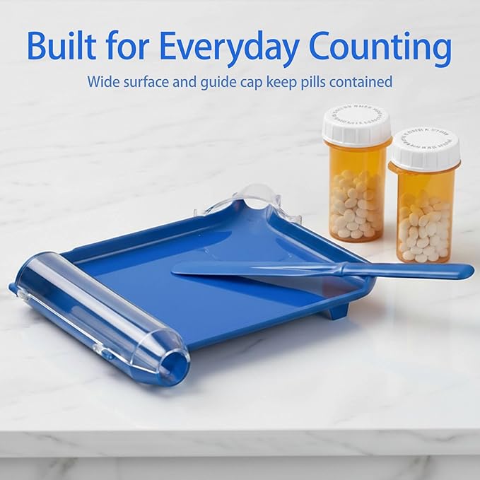 Upgraded Pill Counter Tray with Spatula - Larger Tray and Added Guide Cap, Convenient Pill Counting Tray for More Pills Each Time, No More Falling