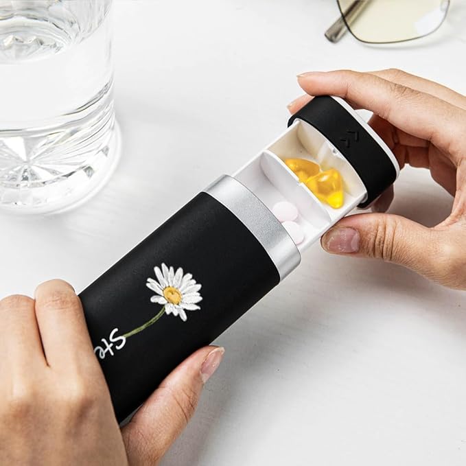 callie Personalized Weekly Pill Organizer - Custom Birth Flower & Name, 7 Day Pill Case Travel Medicine Organizer with Large Compartment for Supplements Pills Vitamins