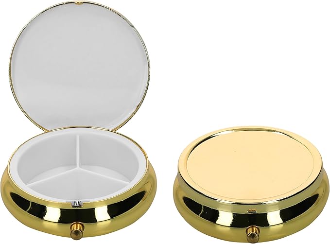 kwmobile 3 Compartment Pill Box - Set of 2X Stainless Steel Travel Box Organizer for Tablets and Prescriptions - Gold