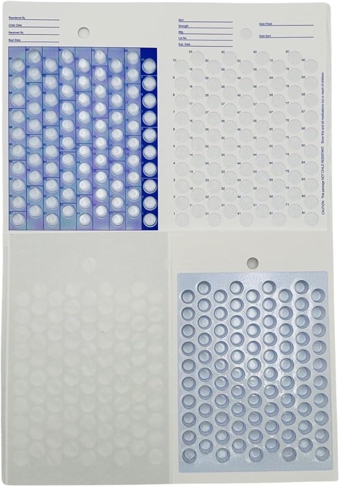 90 Day / 3 Month Cold Seal Medication Pill Blister Cards, One Piece Disposable Easy to Use Blister Pack for Pill, Medicine and Vitamins, Ideal for Summer Camps, Pharmacists, Caregivers (Pack of 6)