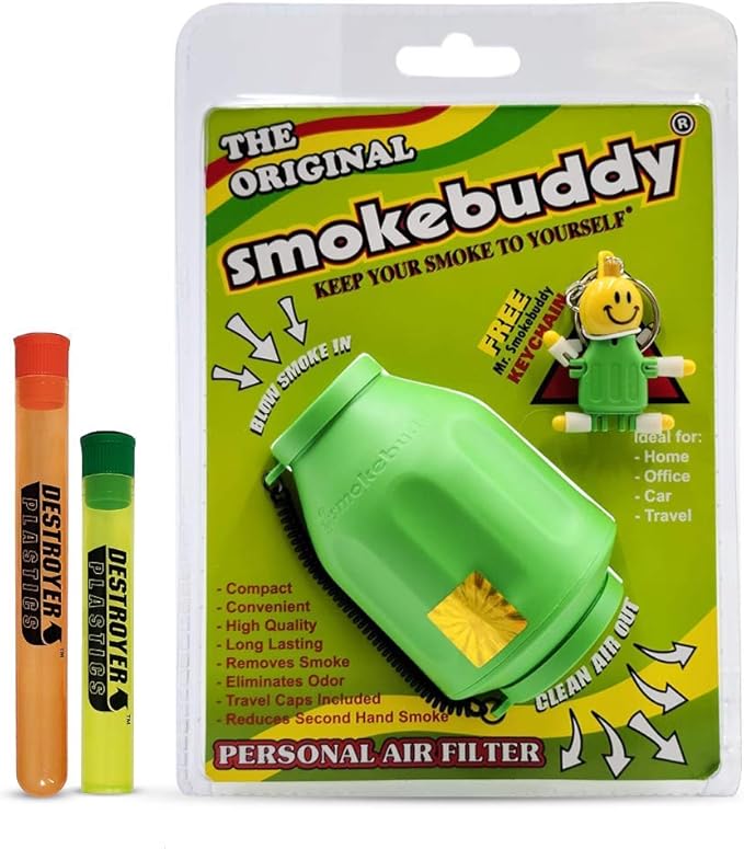 100% Authentic Smoke Buddy Bundled with Two Exclusive Destroyer Plastics Odor Proof Tubes One Large One Small (Smoke Buddy Original, Lime)