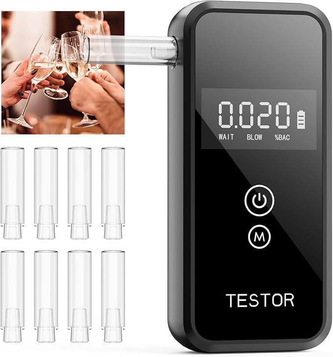 Professional-Grade Breathalyzer, High-Accuracy Breathalyzers for Alcohol with Memory Function,Portable Personal Breathalyzer Tester for Home & Travel Use-8 Mouthpieces