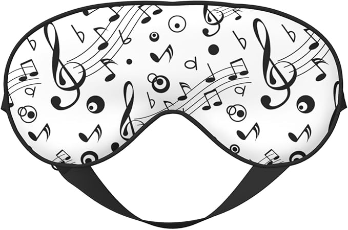 Black Music Notes Sleep Mask Eye Mask with Adjustable Strap Eye Sleep Shade Cover Blocks Light for Women Men Airplane Travel Nap