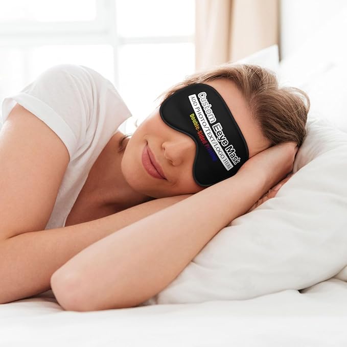 Personalized Eye Masks,Customized Sleep Blindfold Eye Mask,Custom Blackout Eye Cover with Adjustable Strap for Travel and Nap Black