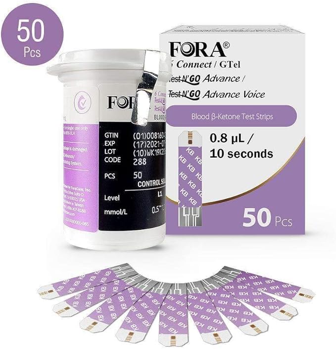 FORA Test N'GO Advance/Test N'GO Advance Voice Meters Blood Ketone Test Strips - 50 Count, Ideal for Keto Diet and Ketosis Monitoring
