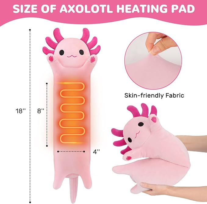 Axolotl Heating Pad for Period Cramps & Menstrual Pain Relief, Portable Electric Heat Pads USB Powered, Cute Stuff Stuffed Animals for Women Teen Girls, Funny Birthday Easter Christmas Axolotl Gifts