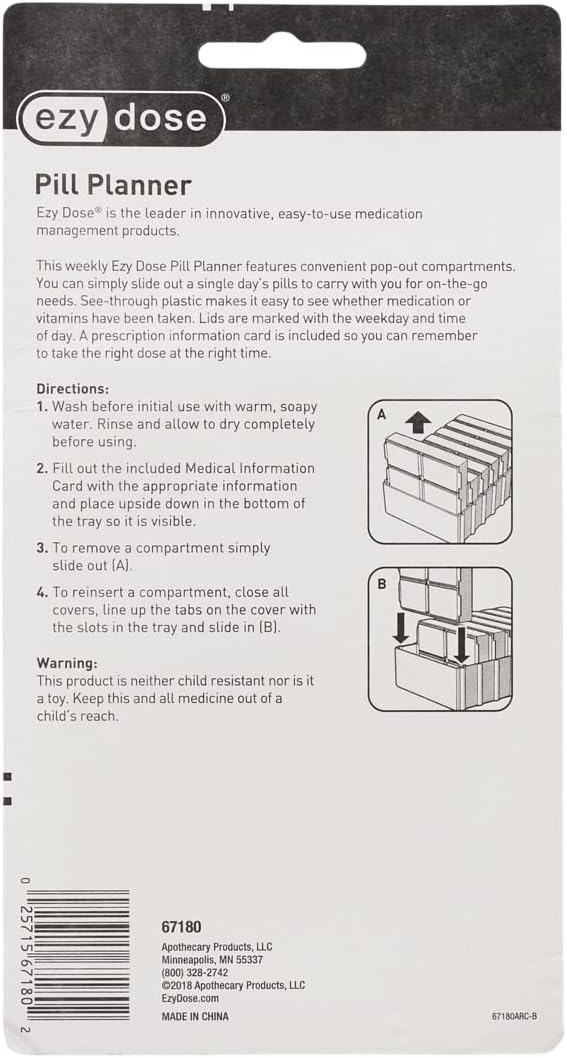 EZY DOSE Weekly (7-Day) Pill Case, Medicine Planner, Vitamin Organizer Box, Pop-Out Compartments, 4 Times a Day, Pocket Sized and Travel Friendly, Clear Lids, BPA Free