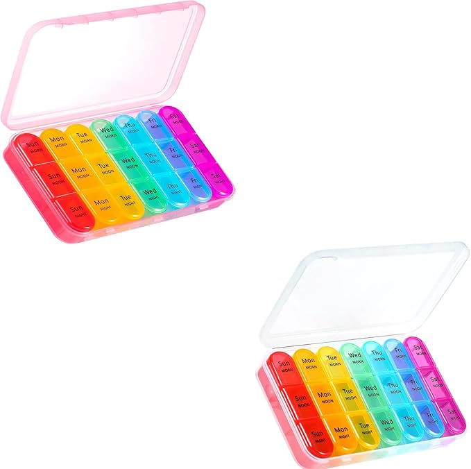ASprink Pink and White Pill Organizer 3 Times a Day - Weekly Pill Box 3 Times a Day - Daily Pill Box 7 Day Medicine Organizer, Large Pill Case Pill Box 3 Times a Day, Travel Pill Organizer,