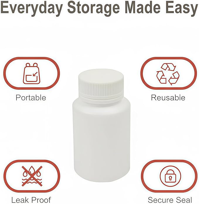 Elandy 12PCS White Plastic Round Container Solid Powder Bottles with Screw Caps Cosmetic Sample Storage Holder Travel Dispenser Holder Organizer (100ml)