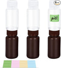 Small Pill Bottle, Empty Medicine Bottles with Screw Caps for Pills Capsules Vitamins, Food Grade Plastic Medicine Containers with Labels for Travel (Clear&Brown, 2oz/60ml, 6 Pcs)
