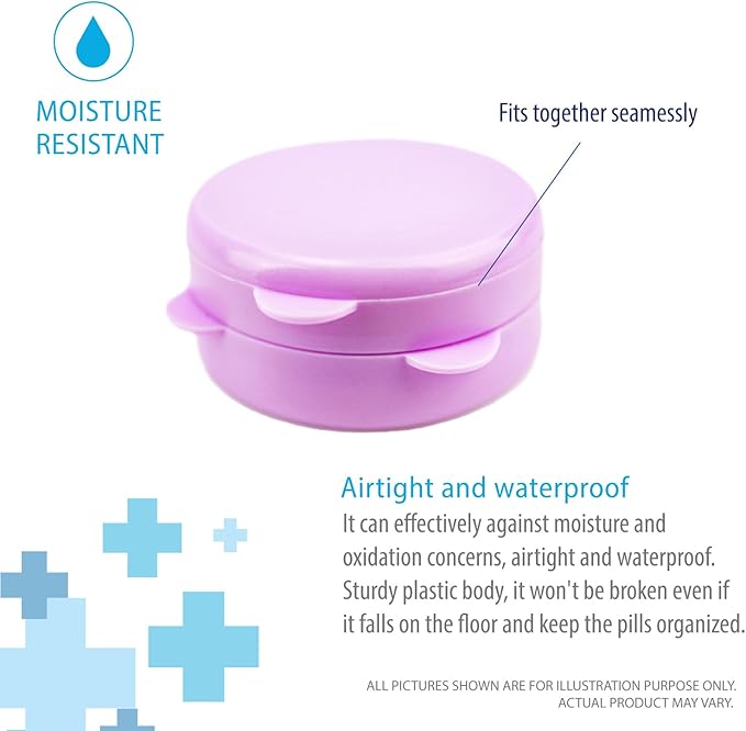 Deke Home - Pill Container Small, Round Pill Organizer, 3 Pack Single Pill Case for Medicine, Daily Mini Pill Box for Purse or Pocket, Light Storage for Travel, BPA Free (3 Colors)