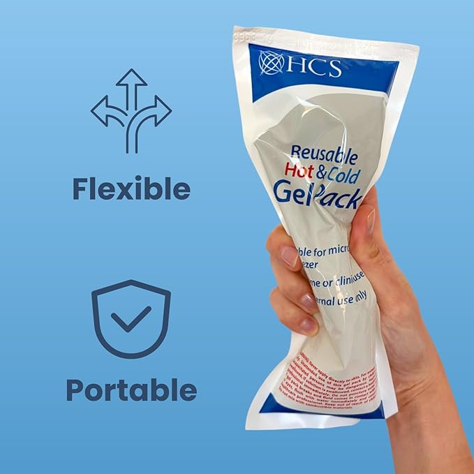 HCS Bulk Gel Ice Packs for Injuries, Reusable - Hot and Cold Pack for Pain Relief - Soft, Flexible Ice Pack, Reusable Gel Packs - Body Heat/Cold Compress - Freezer, Microwavable, 4x10in (24Pk)