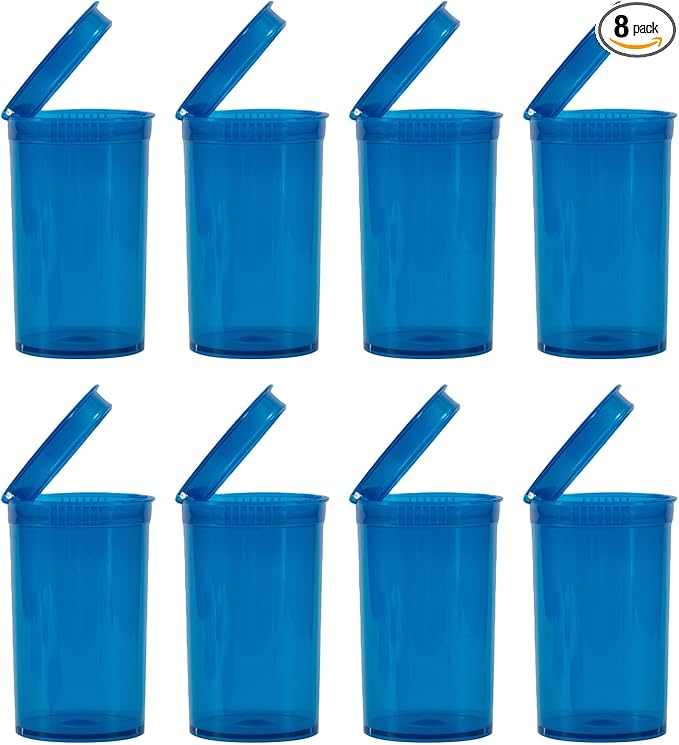 8 Pack 19 Dram Pop Top Bottles,Multi Use Airtight Empty Pill Bottle with Hinged Lids, Plastic Travel Pill Cases Dispenser Organizers for Medicine, Herbs and Suppliments (19)