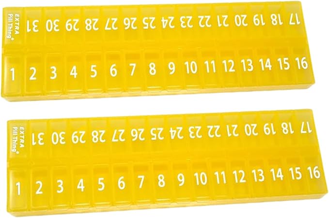AM PM 31 Day Once-a Day Monthly Pill Planner Organizers - Large Compartment Pill Boxes Store Medications for Entire Month Plus Compartment for Extra Pills (AM/PM) (Am/Pm Yellow & Yellow)