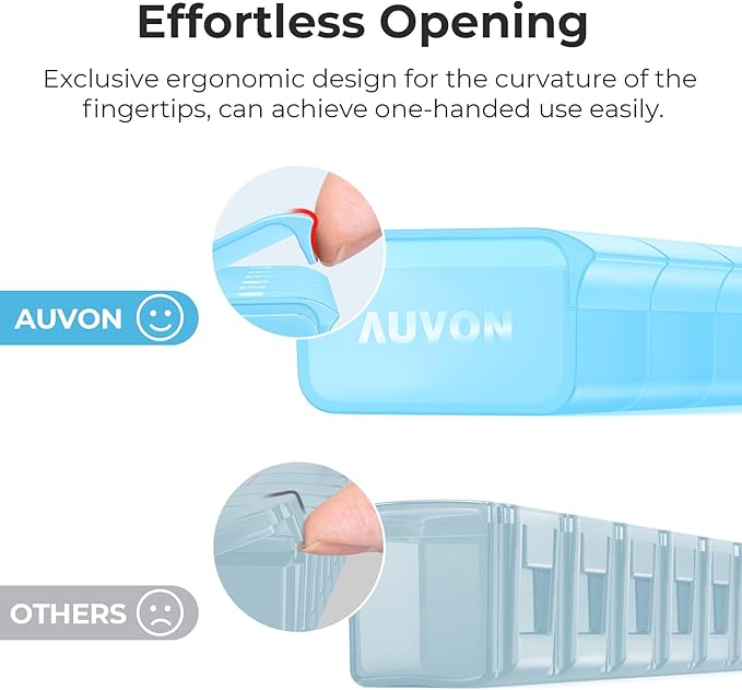 AUVON Weekly Pill Organizer with Effortless Opening Design, Arthritis Friendly Pill Box, BPA-Free Pill Organizer 7 Day, Cute & Portable Pill Case for Vitamins, Supplements and Medications