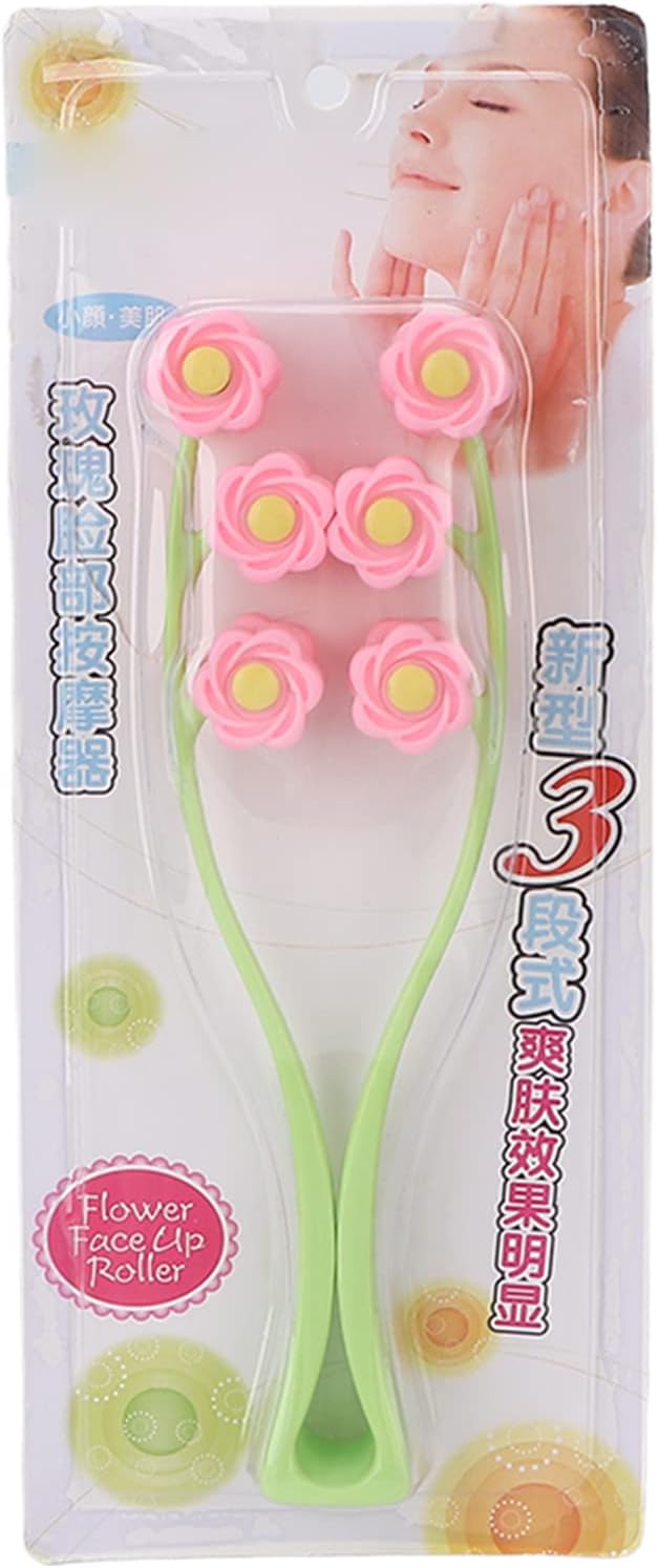 Flower Type Massage Roller, face Massage Roller Plastic Material Letter Shaped face Massager (Pink)
