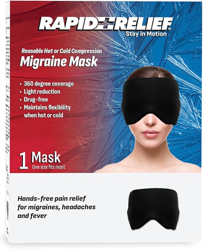 Rapid Relief Migraine Relief Mask – Soothing Headache Ice Pack Mask, Face Cold Compress Hot & Cold Gel Head Wrap for Tension, Stress & Hangover