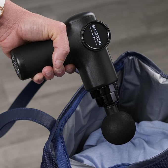 SPA SCIENCES - SmartGun Pro – Therapeutic Deep Tissue Percussion Massager – for Muscle Soreness – with Interchangeable Heads and 8 Intensity Levels – USB Rechargeable – Black