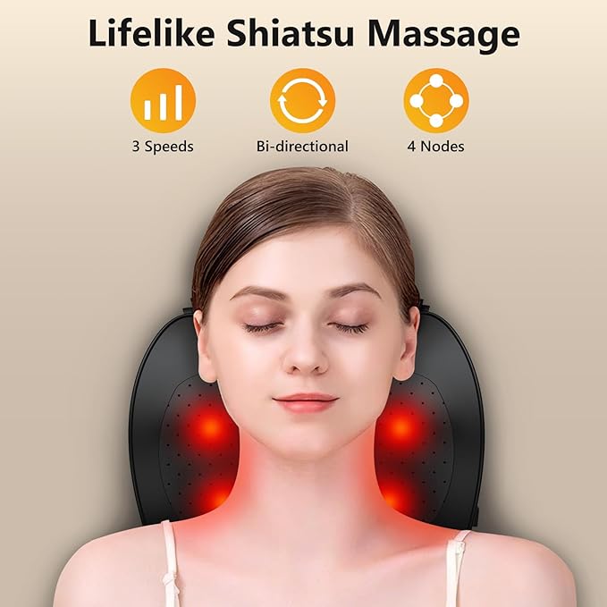 Back Massager,Back and Neck Massager with Heat,Shiatsu Deep Tissue Back Massager,Electric Massage Pillow for Shoulders,Legs,Foot,Body Muscle Relief,Neck Massager for Women/Men/Dad/Mom