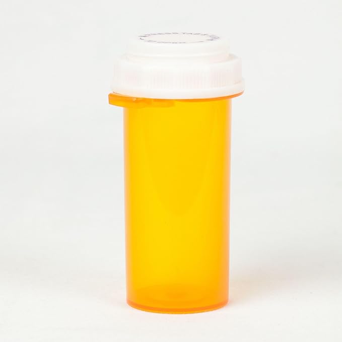 Five Star Supplies Thumb Tab Plastic Pill Bottles - Reversible Cap Easy Open & Child Resistant - Pill Container Prescription Vial - Easy Open/Push N Turn (Amber, 20 DRAM 150 ct.)