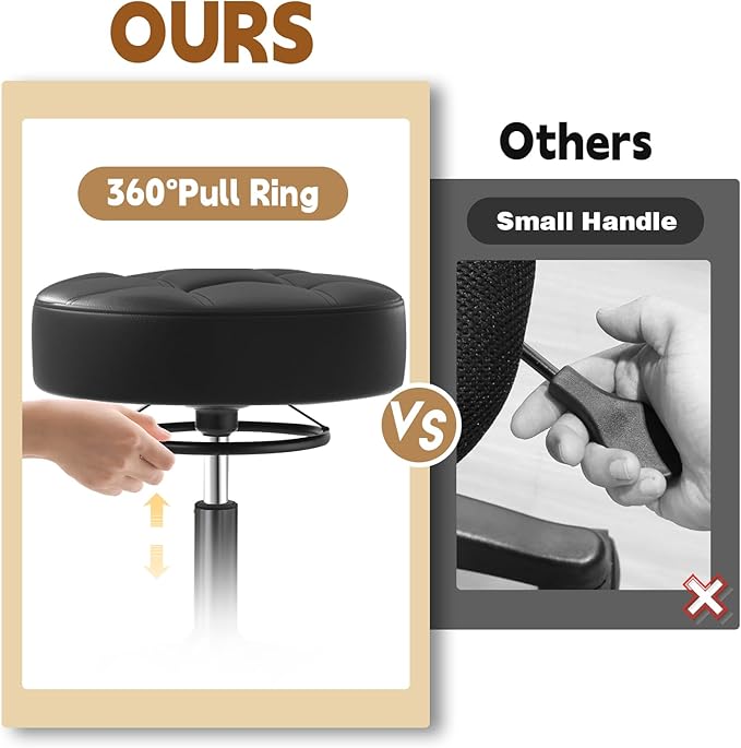 Gold Rolling Stool Heavy Duty - 360°Height Adjustable, Super Soft Thick Seat Cushion, Smooth Silent Rolling, Durable Rolling Stool Chair with Wheels for Salon Vanity Massage Medical, 450LBS (Black 1)