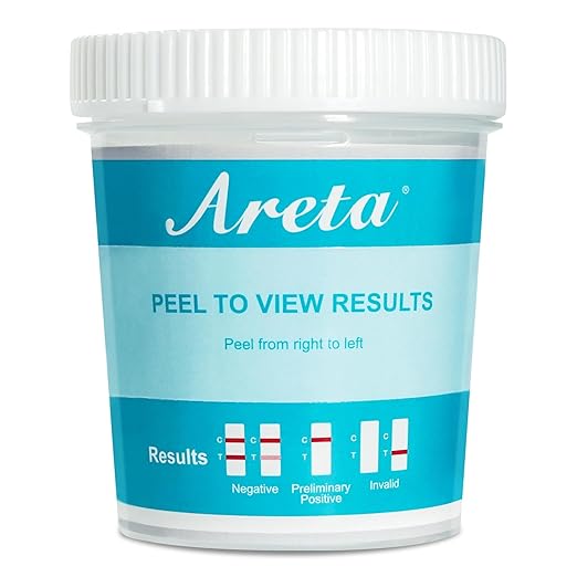 Areta Multi-Drug Test Cup: (12 Pack) at Home Drug Test Kit, Testing 5 Drugs Amphetamine (AMP), Oxazepam (BZO), Cocaine (COC), Morphine (OPI 2000), Cannabinoids (THC 50) -#ACDOA-754-12