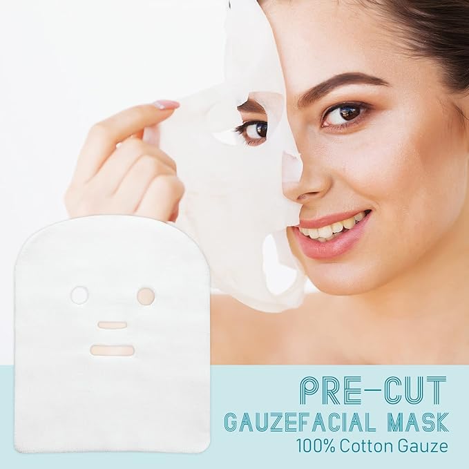 Maitys 150 Pieces Pre-cut Gauze Facial Cotton Beauty Face Pads Gauze Skin Care High Frequency for Facial Spa(10 x 12 Inch,Rectangle Face Style)