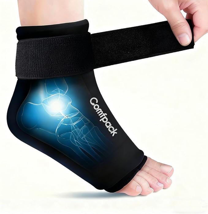 Ankle Ice Pack Wrap for Swelling, Reusable Foot Ice Pack Wrap, Hot & Cold Therapy Compression Sleeve for Plantar Fasciitis Relief, Achilles Tendonitis, Sprain, Heel Pain, Sprained