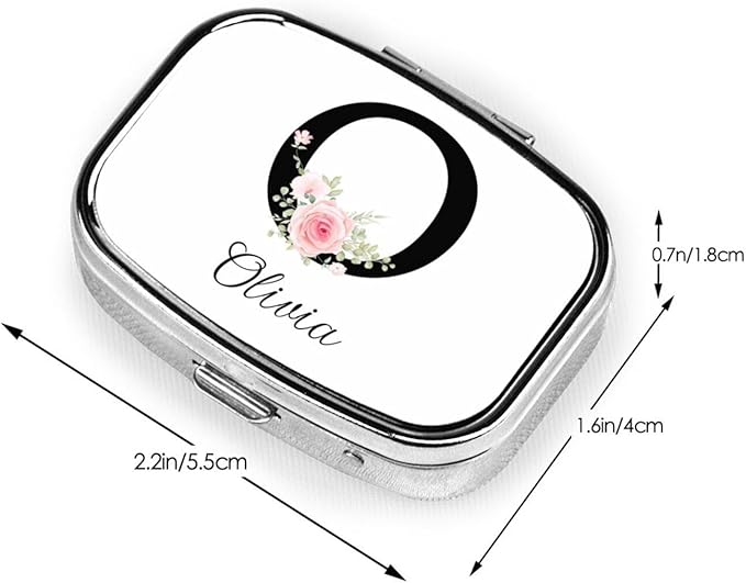 Custom Pill Box Personalized Square Small Pill Case with Mirror Add Your Photo Text Logo Name Decorative 2 Compartment Portable Metal Medicine Container Vitamin Organizer for Pocket Purse Travel (O)