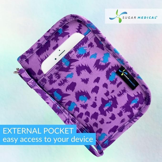 Sugar Medical Diabetes Supply Case | Medical Supplies Travel Bag | Glucose Meter Organizer | Diabetic Care Products | Glucometer Kit (Purple Leopard)