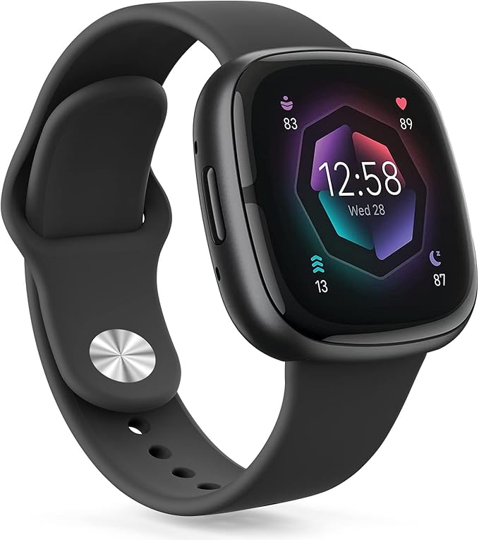 AK Silicone Bands Compatible with Fitbit Versa 4 & Sense 2 Bands for Women & Men, Soft Straps Replacement Wristbands for Fitbit Versa 3 & 4 / Sense & 2 Smart Watch (Black)