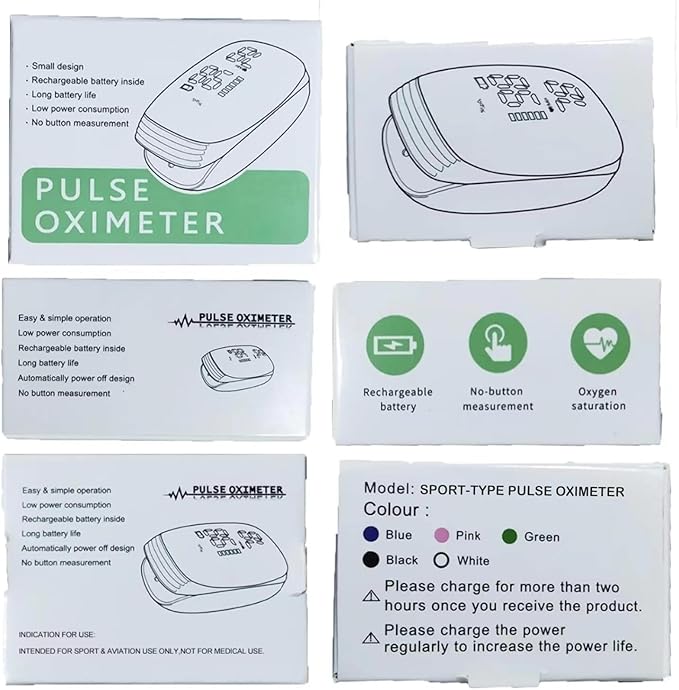 Rechargeable Pulse Oximeter Fingertip - Blood Oxygen Saturation Monitor With Accurate Fast SpO2 Reading Outdoor Sports Wide Use (Black)