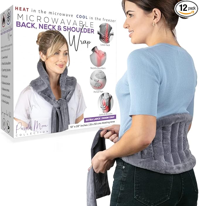 Microwavable Heating Pad for Back Pain Relief – Moist Heat Pack for Neck & Shoulders – Microwave Wheat Bag with Long Ties – Reusable Hot Cold Therapy Wrap for Cramps, Stress & Muscle Relaxation XL 71”