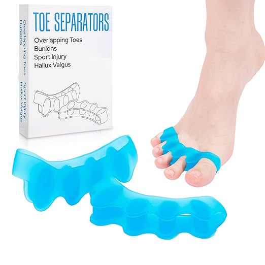 Silicone Toe Separators for Women & Men - Toe Spacers for Bunion Relief, Hammer Toe, Plantar Fasciitis & Pedicures | Includes Metatarsal Pad & Therapeutic Yoga Cushion for Foot Pain(2pcs,blue)